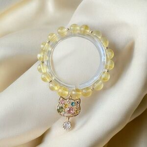 Yellow Fluorite Cat Charm Bracelet - Women Jewelry